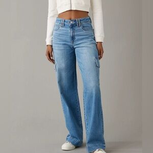 AE Dreamy Drape Stretch Super High-Waisted Cargo Baggy Wide-Leg Jean